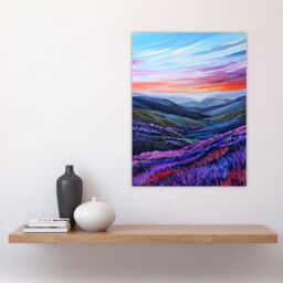"Artery8 Scottish Heather Fields Artwork Purple Hills Wall Art Print in Blue - Size: W12"" x H16""" - thumbnail 4