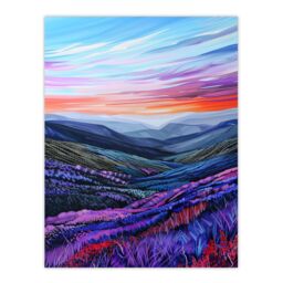"Artery8 Scottish Heather Fields Artwork Purple Hills Wall Art Print in Blue - Size: W12"" x H16""" - thumbnail 1