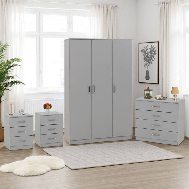 Seconique Dakotia 3 Door Wardrobe Bedroom Set in Light Grey - image 1