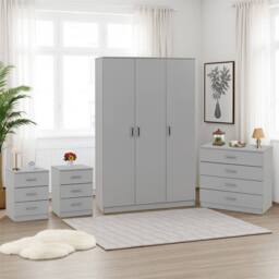Seconique Dakotia 3 Door Wardrobe Bedroom Set in Light Grey