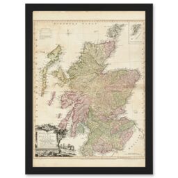 Artery8 Kitchin 1778 Map Scotland Counties North Britain Artwork Framed Wall Art Print A4 in Black - thumbnail 1