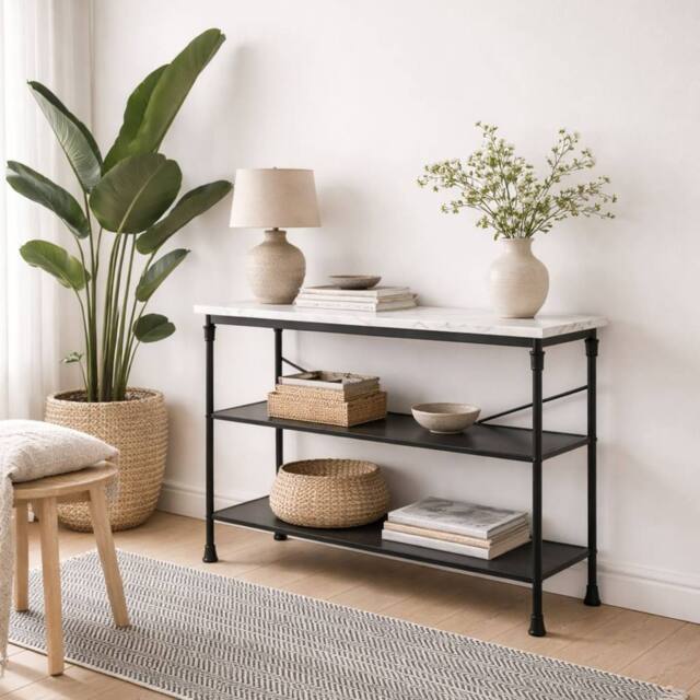 Wyld Haus Lola Marble Effect Console Table 2 Shelves in Black - image 1