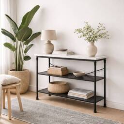 Wyld Haus Lola Marble Effect Console Table 2 Shelves in Black