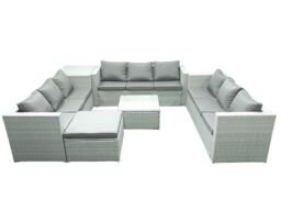 Fimous Rattan Garden Outdoor Furniture Set 10 Seater Rattan Garden Sofa Set with Big Footstool Side Table Light Grey Mixed - thumbnail 2
