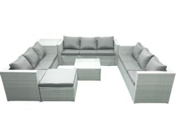 Fimous Rattan Garden Outdoor Furniture Set 10 Seater Rattan Garden Sofa Set with Big Footstool Side Table Light Grey Mixed - thumbnail 1