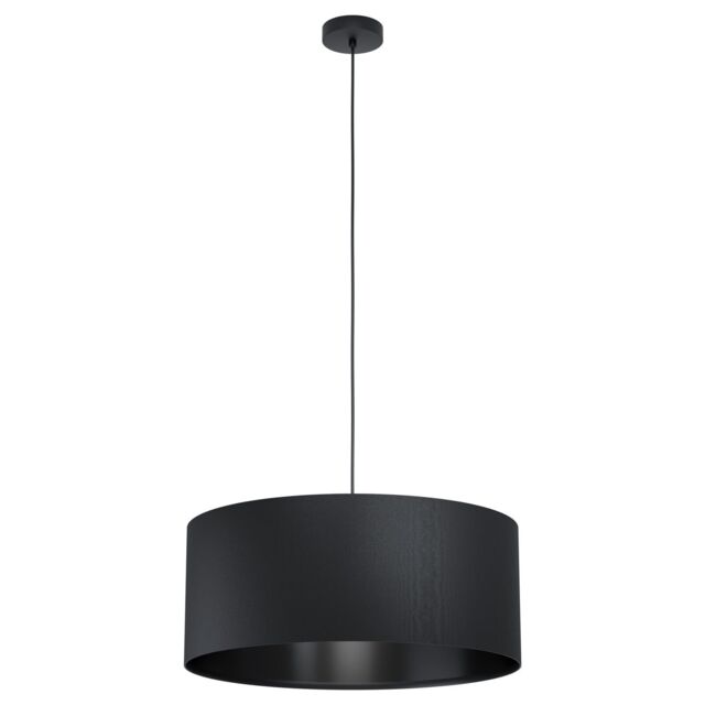 Loops Pendant Ceiling Light Colour Black Shade Large Round Black Fabric Bulb E27 1x40W - image 1
