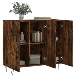 Berkfield Home Sideboard Smoked Oak 90x34x80 cm Engineered Wood in Brown - Size: 90 x 34 x 80 cm - thumbnail 4