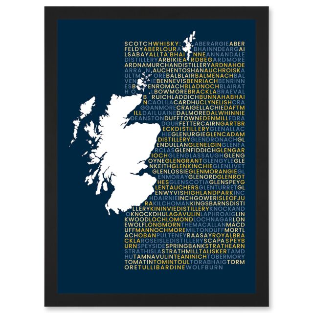 Artery8 Scotch Whisky Distilleries Typography Map Artwork Framed Wall Art Print A4 in Black - image 1