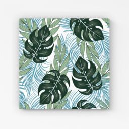 "Warren Reed - Designer Tropical Pattern With Bright Plants & Flowers Canvas in Green - Size: W30"" x H30""" - thumbnail 1