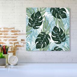"Warren Reed - Designer Tropical Pattern With Bright Plants & Flowers Canvas in Green - Size: W30"" x H30""" - thumbnail 2