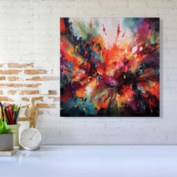 "Warren Reed - Designer A Vibrant Abstract Painting Of Halloween Canvas in Orange - Size: W16"" x H16""" - thumbnail 2