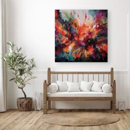 "Warren Reed - Designer A Vibrant Abstract Painting Of Halloween Canvas in Orange - Size: W16"" x H16""" - thumbnail 3