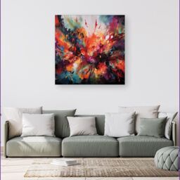 "Warren Reed - Designer A Vibrant Abstract Painting Of Halloween Canvas in Orange - Size: W16"" x H16""" - thumbnail 4