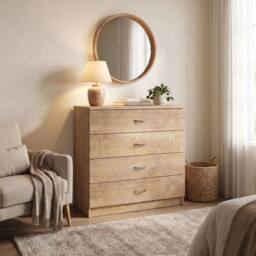 NESTLUNE 4 Drawer Chest Of Drawers Oak in Natural - Size: 100 cm x 15 cm - thumbnail 3