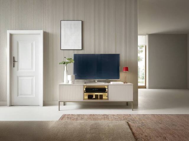 Vente-unique 3 - Door TV Unit With Leds In MDF & Smoked Glass - Beige & Black - image 1