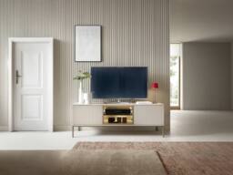 Vente-unique 3 - Door TV Unit With Leds In MDF & Smoked Glass - Beige & Black