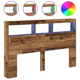 Berkfield Home Headboard Cabinet with LED Old Wood 160x17x102 cm in Brown - Size: 160 x 17 x 102 cm - thumbnail 1