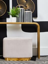 Orsina Dusty Pink Square Stool with Gold Base, Velvet Upholstered Makeup Stool, Pouffe Footstool with Modern Link in Light Brown - thumbnail 2