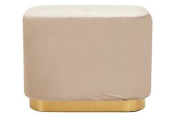 Orsina Dusty Pink Square Stool with Gold Base, Velvet Upholstered Makeup Stool, Pouffe Footstool with Modern Link in Light Brown