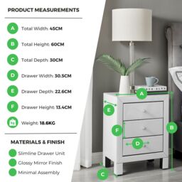 FurnitureboxUK Lexi Large Wooden Bedside Table with 3 Drawers & a Modern Mirrored Finish in White - thumbnail 6