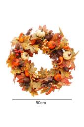 H&O Direct 50cm Artificial Wreath for Halloween Thanksgiving Decor in Orange - thumbnail 7