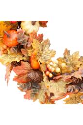 H&O Direct 50cm Artificial Wreath for Halloween Thanksgiving Decor in Orange - thumbnail 6