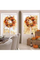 H&O Direct 50cm Artificial Wreath for Halloween Thanksgiving Decor in Orange - thumbnail 2