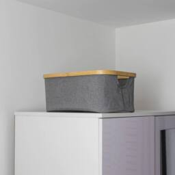 EONLION Foldable Bamboo Storage Basket in Grey - Size: 500mm - thumbnail 3