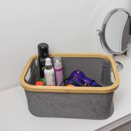 EONLION Foldable Bamboo Storage Basket in Grey - Size: 500mm - thumbnail 4