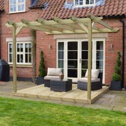 Rutland County Garden Furniture Ltd Wall Mounted Garden Pergola & Decking Kit, L420 x W420 cm, Brown in Green - thumbnail 6