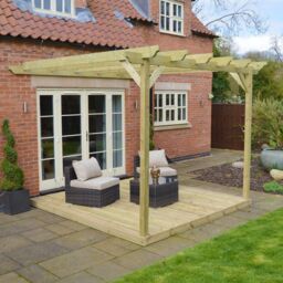 Rutland County Garden Furniture Ltd Wall Mounted Garden Pergola & Decking Kit, L420 x W420 cm, Brown in Green - thumbnail 4