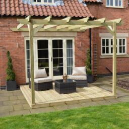 Rutland County Garden Furniture Ltd Wall Mounted Garden Pergola & Decking Kit, L420 x W420 cm, Brown in Green - thumbnail 5