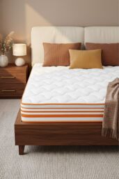 Living and Home Warm Orange Mattress for a Cozy Sleep Experience in White - Size: Single - thumbnail 1