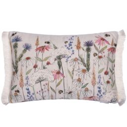 Voyage Maison Hermione Floral Fringed Cushion in Natural - Size: 40 cm x 60 cm - thumbnail 1