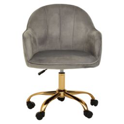 Orsina Brent Velvet & Gold Home Office Chair in Grey - thumbnail 2