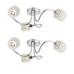 First Choice Lighting Set of 2 Katarina - 3 Way Ceiling Lights with Jewelled Glass Shades in Silver - thumbnail 1