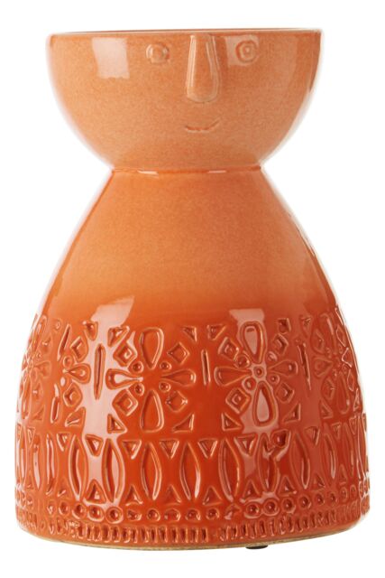 Orsina Ceramic Face Vase, Medium Coral Stoneware, Engraved Face Pottery Vase For Home Decor, Decorative Flower Vase in Orange - image 1