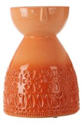Orsina Ceramic Face Vase, Medium Coral Stoneware, Engraved Face Pottery Vase For Home Decor, Decorative Flower Vase in Orange