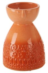 Orsina Ceramic Face Vase, Medium Coral Stoneware, Engraved Face Pottery Vase For Home Decor, Decorative Flower Vase in Orange - thumbnail 2