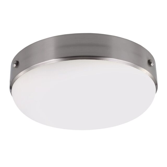 Loops 2 Bulb Flush Light Riveted Band White Opaque Shade Brushed Steel LED E27 75W