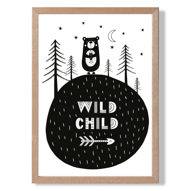 ARTZE Cute Wild & Free Scandi Quote Framed Print SIZE: A4 with Oak Frame in Black - image 1