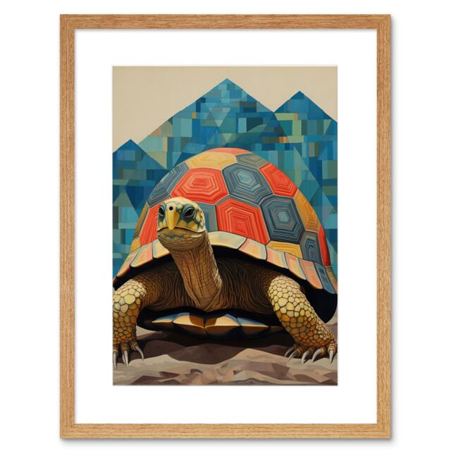 Artery8 Wall Art Print Geometric Turtle Colourful Hexagon Scutes Shell Pattern Tortoise Bathroom Nautical Theme Artwork Framed 9X7 Inch - image 1