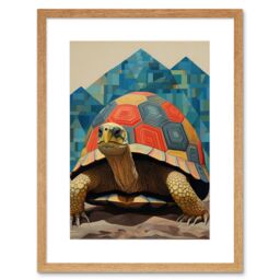 Artery8 Wall Art Print Geometric Turtle Colourful Hexagon Scutes Shell Pattern Tortoise Bathroom Nautical Theme Artwork Framed 9X7 Inch - thumbnail 1