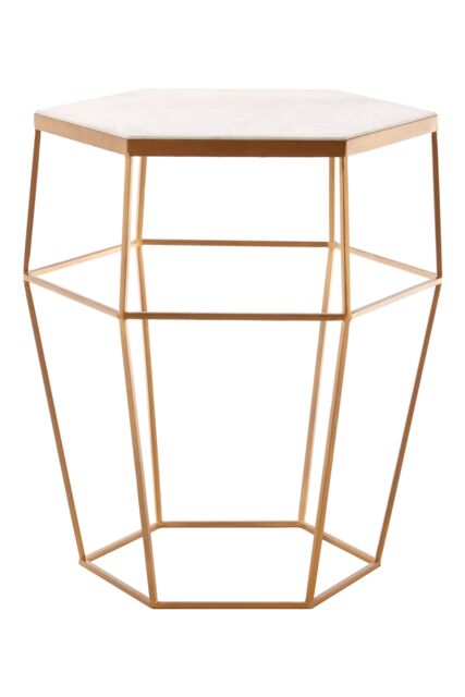 Orsina Hexagonal Marble Top Side Table, Geometric Gold Iron Frame With Natural Marble, Table for Living Room - image 1