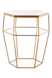 Orsina Hexagonal Marble Top Side Table, Geometric Gold Iron Frame With Natural Marble, Table for Living Room - thumbnail 1