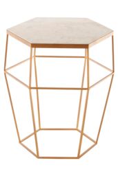 Orsina Hexagonal Marble Top Side Table, Geometric Gold Iron Frame With Natural Marble, Table for Living Room - thumbnail 2
