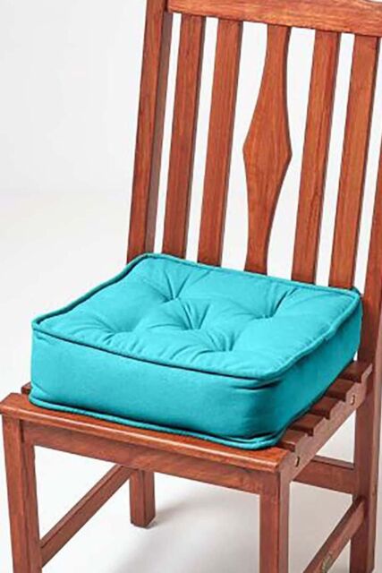 Homescapes Cotton Dining Chair Booster Cushion in Teal - Size: 40 cm x 40 cm - image 1