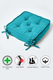 Homescapes Cotton Dining Chair Booster Cushion in Teal - Size: 40 cm x 40 cm - thumbnail 5