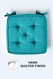 Homescapes Cotton Dining Chair Booster Cushion in Teal - Size: 40 cm x 40 cm - thumbnail 4
