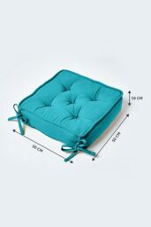 Homescapes Cotton Dining Chair Booster Cushion in Teal - Size: 40 cm x 40 cm - thumbnail 2